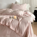 Silky Leopard Buttoned Bedding Set / Baby Pink Ever Lasting