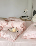 Silky Leopard Buttoned Bedding Set / Baby Pink Ever Lasting