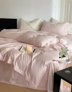 Silky Leopard Buttoned Bedding Set / Baby Pink Ever Lasting