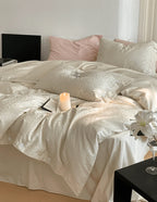 Silky Leopard Buttoned Bedding Set / Baby Pink Ever Lasting