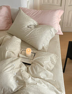 Silky Leopard Buttoned Bedding Set / Baby Pink Ever Lasting