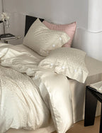 Silky Leopard Buttoned Bedding Set / Baby Pink Ever Lasting