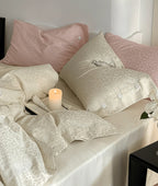 Silky Leopard Buttoned Bedding Set / Baby Pink Ever Lasting