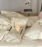 Silky Leopard Buttoned Bedding Set / Baby Pink Ever Lasting