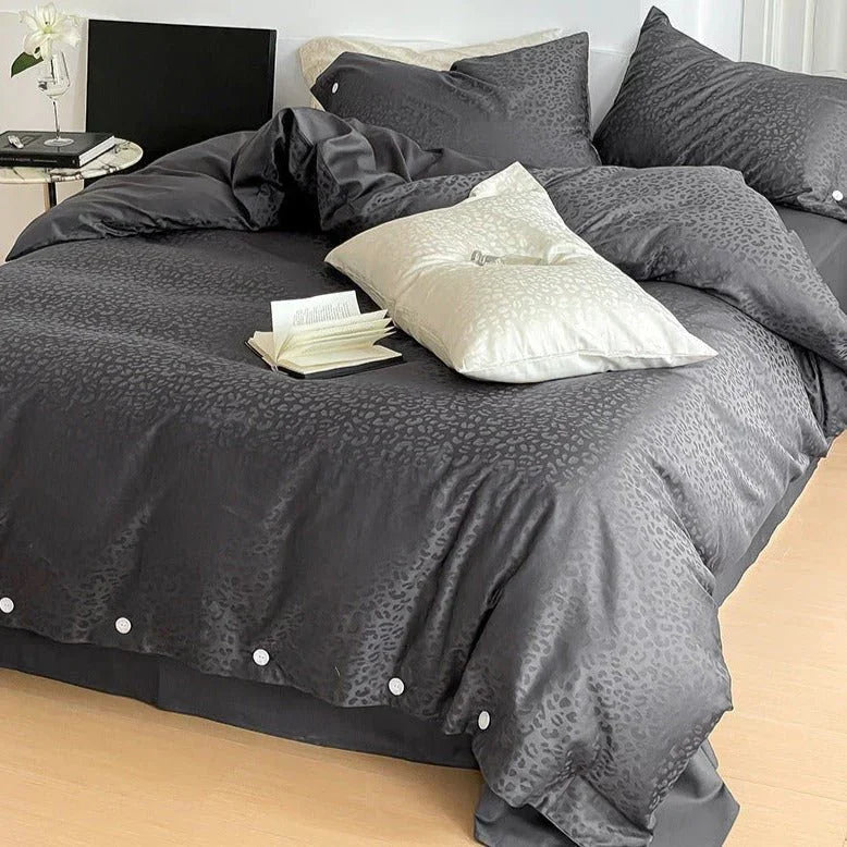 Silky Leopard Buttoned Bedding Set / Baby Pink Ever Lasting
