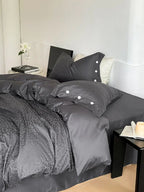 Silky Leopard Buttoned Bedding Set / Baby Pink Ever Lasting
