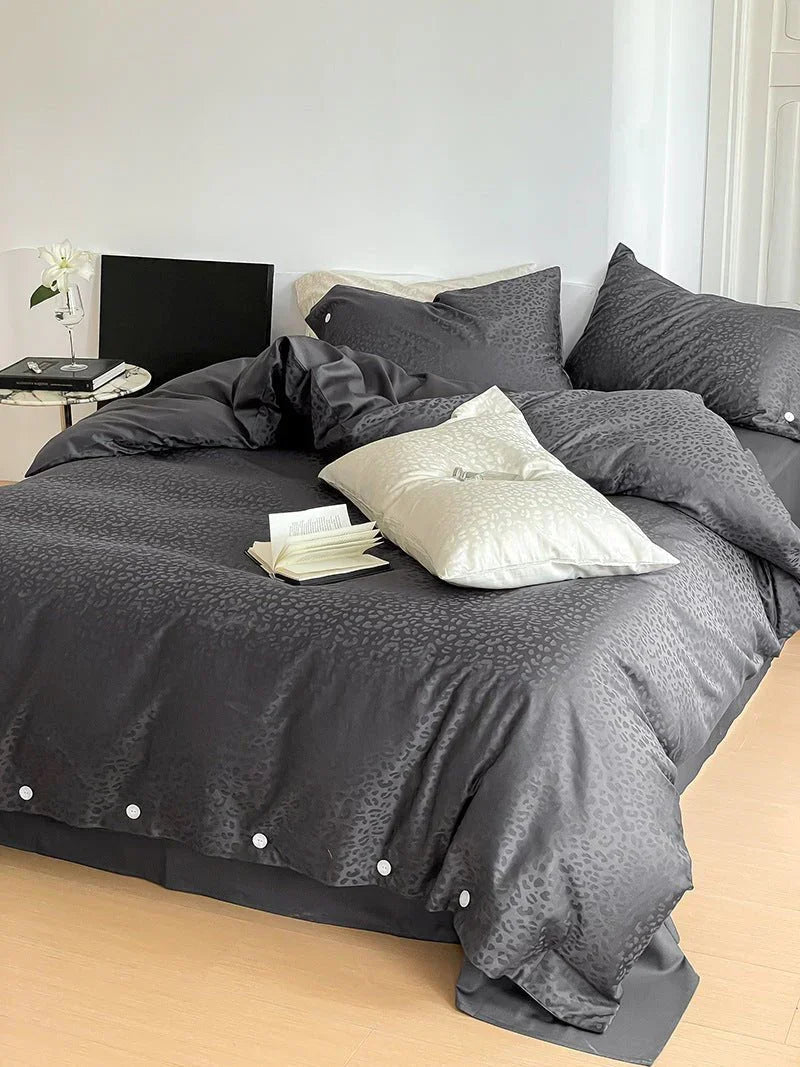 Silky Leopard Buttoned Bedding Set / Baby Pink Ever Lasting
