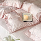 Silky Leopard Buttoned Bedding Set / Baby Pink Ever Lasting