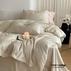 Silky Leopard Buttoned Bedding Set / Ivory White Ever Lasting
