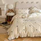 Silky Ribbon Ruffle Bedding Set / Cream White Ever Lasting