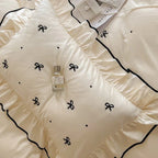 Silky Ribbon Ruffle Bedding Set / Cream White Ever Lasting