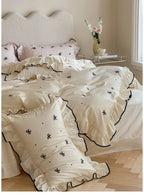 Silky Ribbon Ruffle Bedding Set / Cream White Ever Lasting