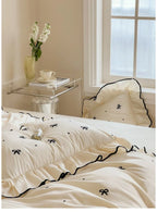 Silky Ribbon Ruffle Bedding Set / Cream White Ever Lasting