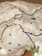 Silky Ribbon Ruffle Bedding Set / Cream White Ever Lasting