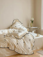 Silky Ribbon Ruffle Bedding Set / Cream White Ever Lasting