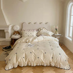 Silky Ribbon Ruffle Bedding Set / Cream White Ever Lasting