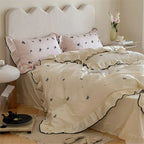Silky Ribbon Ruffle Bedding Set / Cream White Ever Lasting