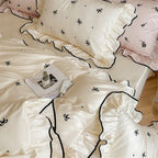 Silky Ribbon Ruffle Bedding Set / Cream White Ever Lasting