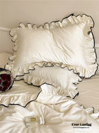Silky Ruffle Bedding Set / Ivory White Ever Lasting