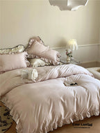 Silky Ruffle Bedding Set / Ivory White Ever Lasting
