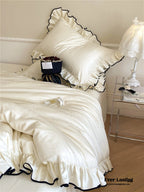 Silky Ruffle Bedding Set / Ivory White Ever Lasting