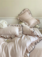 Silky Ruffle Bedding Set / Ivory White Ever Lasting