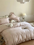 Silky Ruffle Bedding Set / Ivory White Ever Lasting