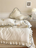 Silky Ruffle Bedding Set / Ivory White Ever Lasting