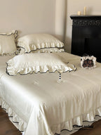 Silky Ruffle Blanket Comforter Set / Rust Pink Ever Lasting