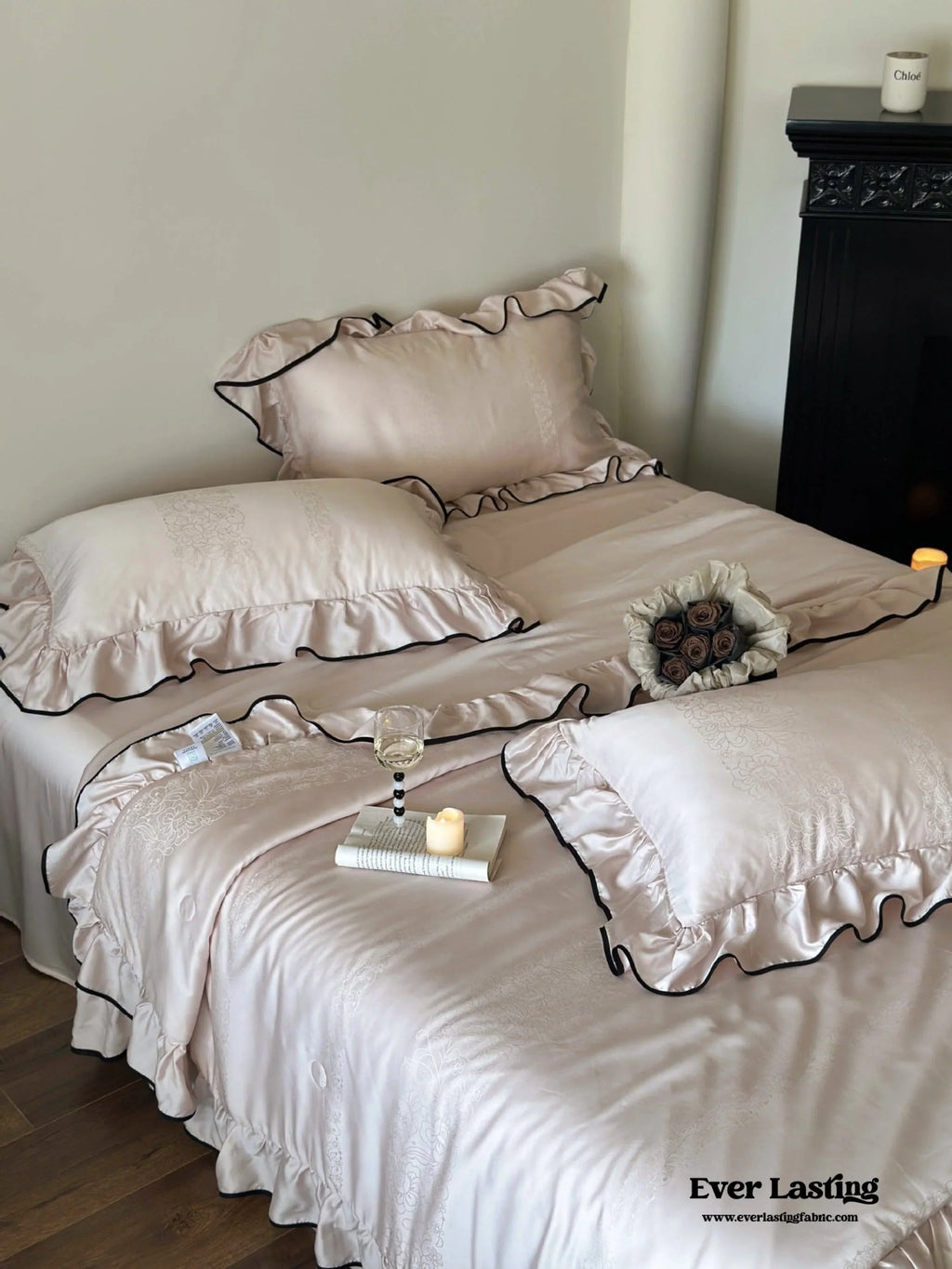 Silky Ruffle Blanket Comforter Set / Rust Pink Ever Lasting