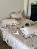 Silky Ruffle Blanket Comforter Set / Rust Pink Ever Lasting