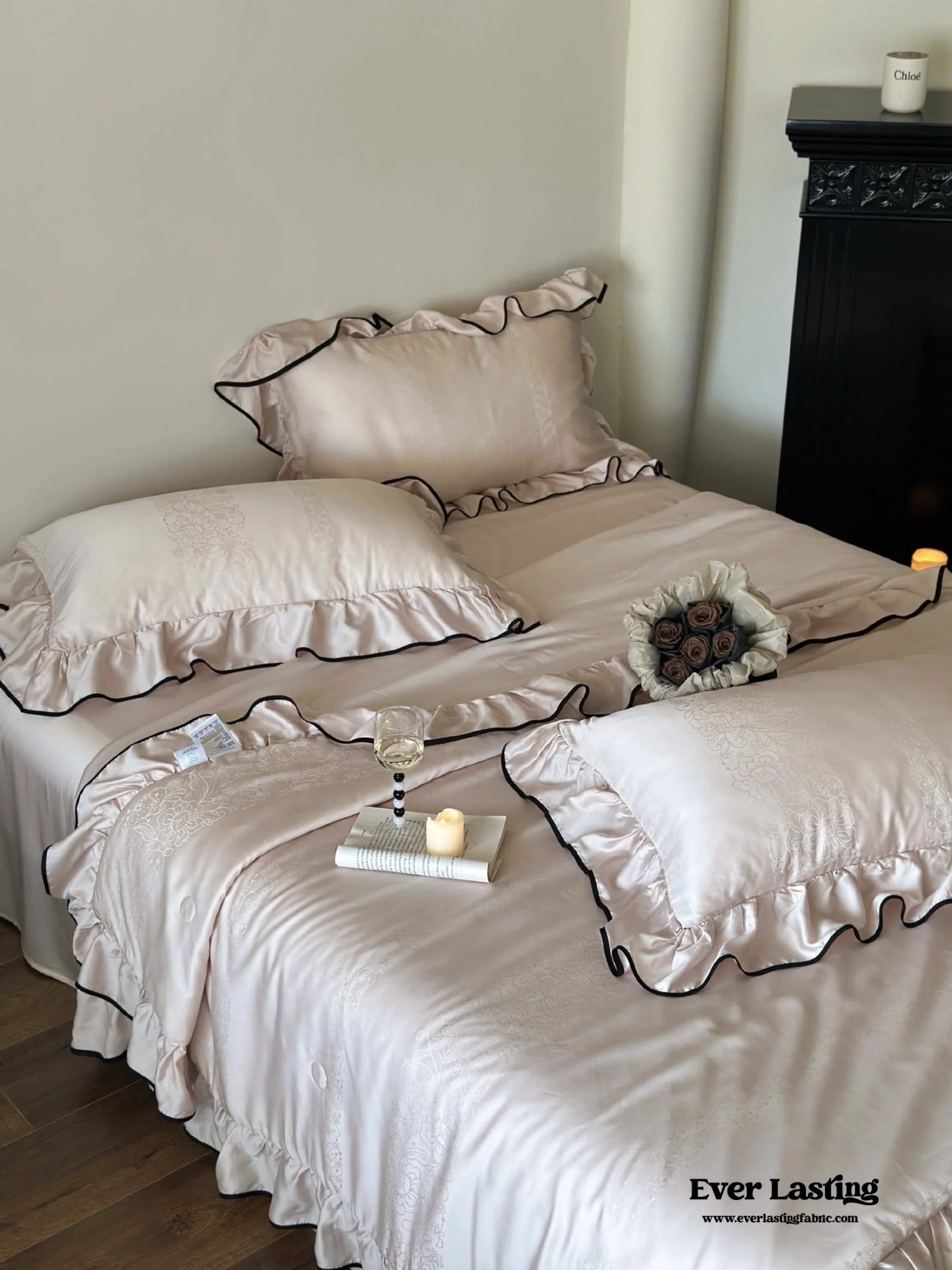 Silky Ruffle Blanket Comforter Set / Rust Pink Ever Lasting