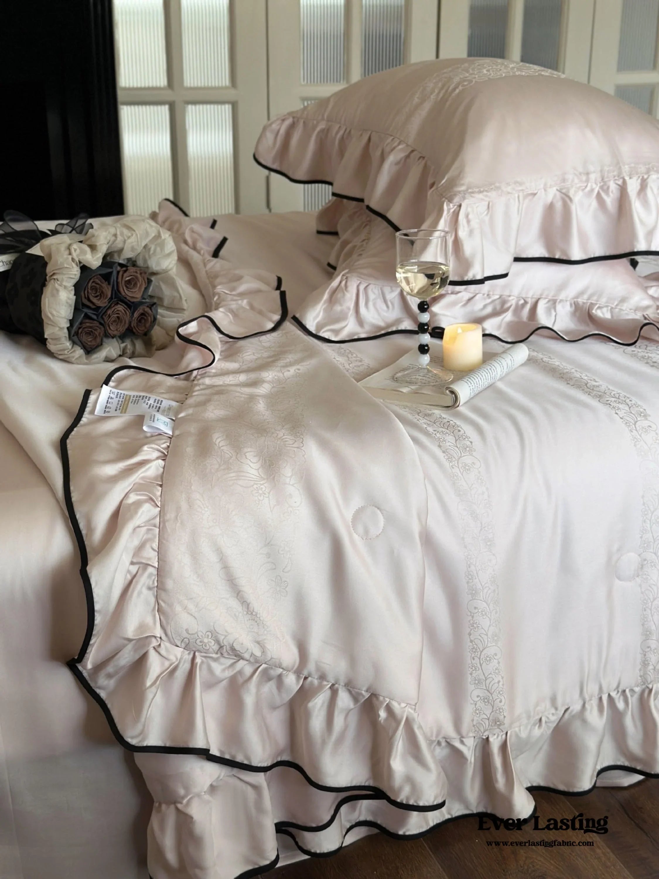Silky Ruffle Blanket Comforter Set / Rust Pink Ever Lasting