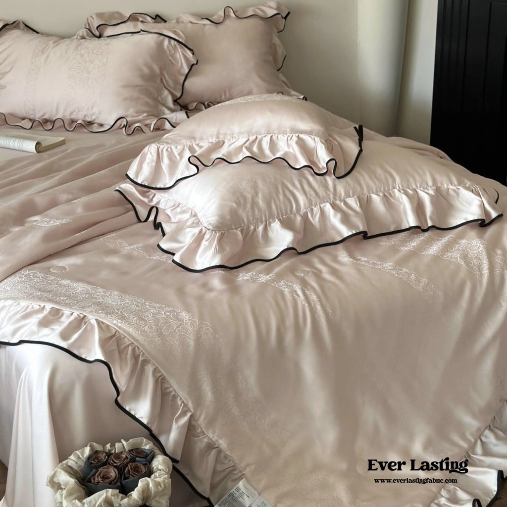 Silky Ruffle Blanket Comforter Set / Rust Pink Ever Lasting