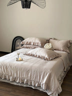 Silky Ruffle Blanket Comforter Set / Rust Pink Ever Lasting
