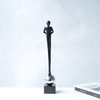 Abstract Figurine - Geometric Silver Sitting Sculpture, angled view - House Of Avana