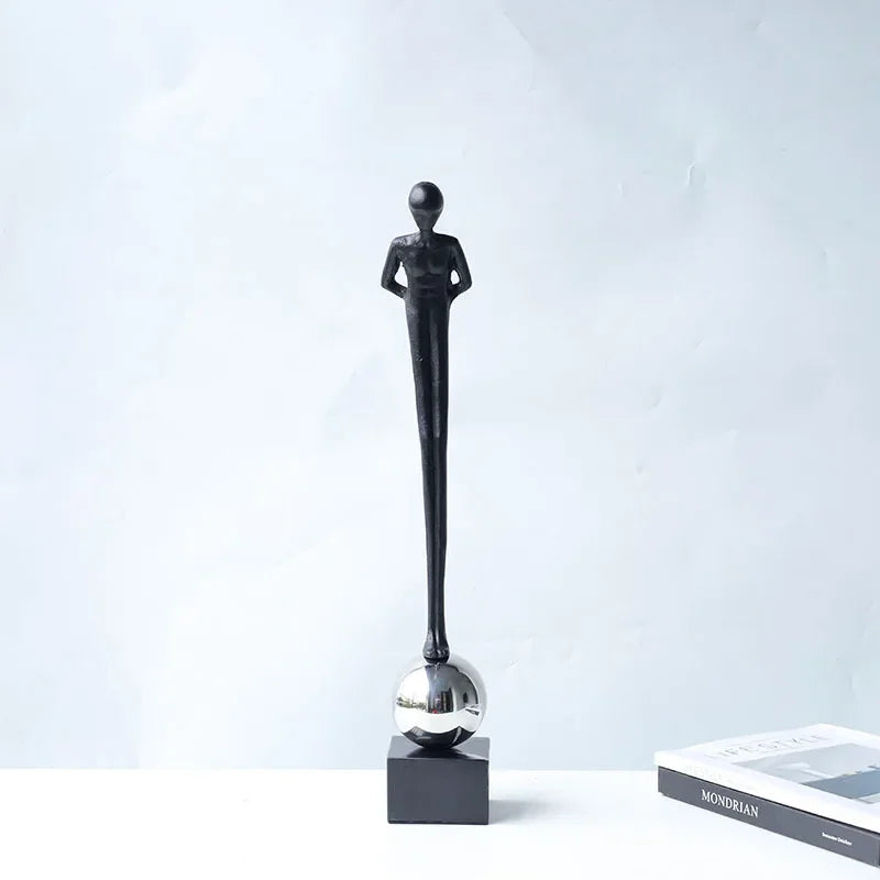 Abstract Figurine - Geometric Silver Sitting Sculpture, angled view - House Of Avana