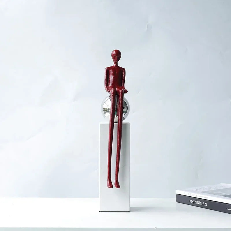 Abstract Figurine - Geometric Silver Sitting Sculpture, angled view - House Of Avana