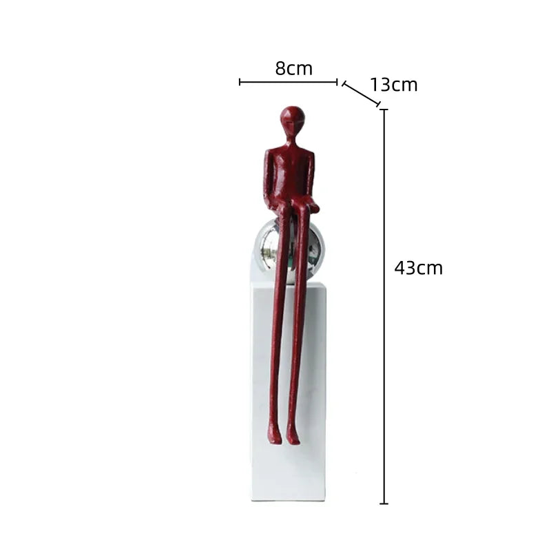 Abstract Figurine - Geometric Silver Sitting Sculpture, angled view - House Of Avana