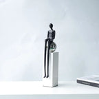 Abstract Figurine - Geometric Silver Sitting Sculpture, back view - House Of Avana