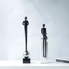 Abstract Figurine - Geometric Silver Sitting Sculpture, front view - House Of Avana