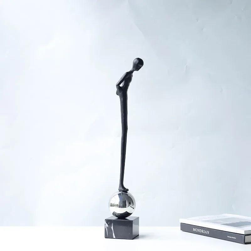 Abstract Figurine - Geometric Silver Sitting Sculpture, side view - House Of Avana