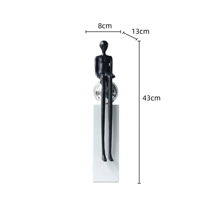 Abstract Figurine - Geometric Silver Sitting Sculpture, texture detail - House Of Avana