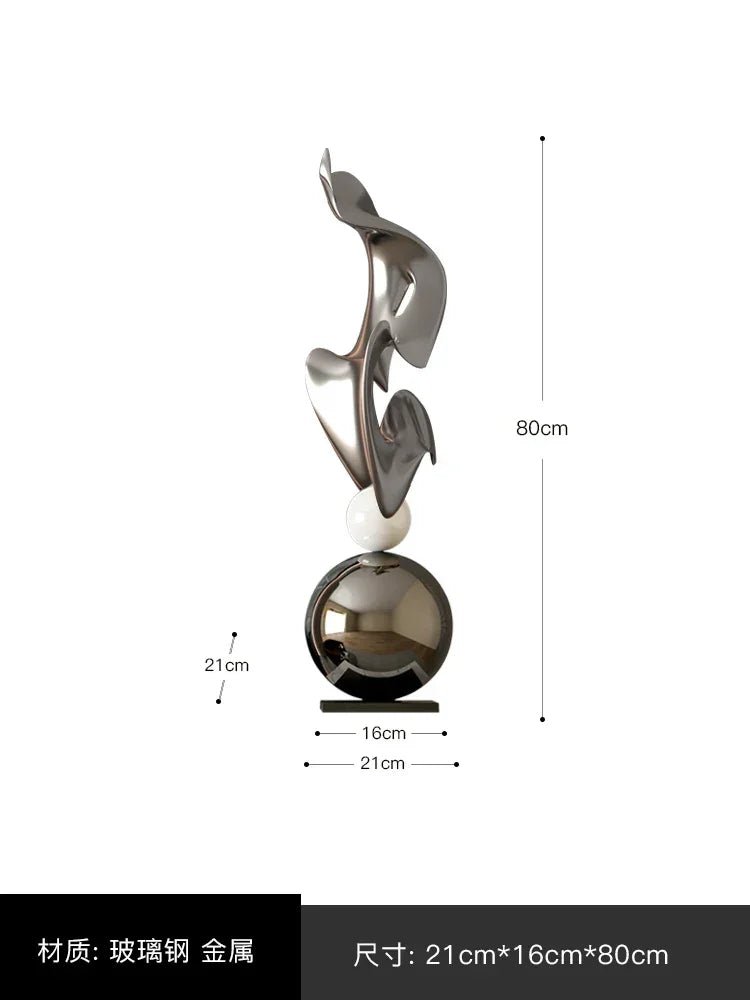 Abstract Metal Sculpture - Electroplated Silver, angled view - House Of Avana