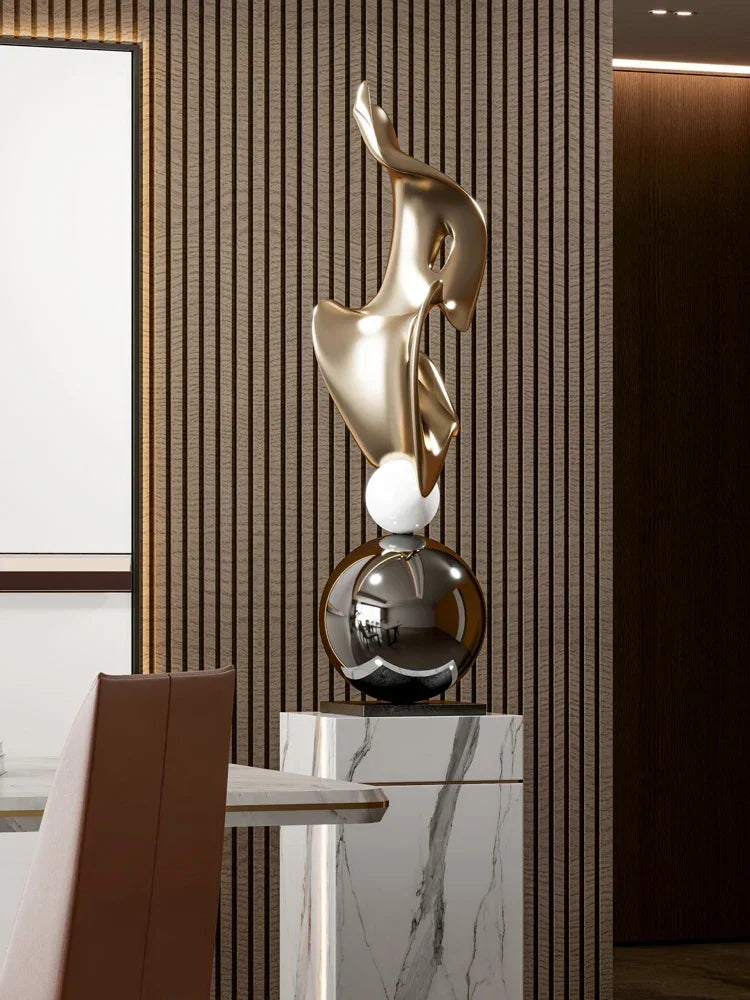 Abstract Metal Sculpture - Electroplated Silver, front view - House Of Avana