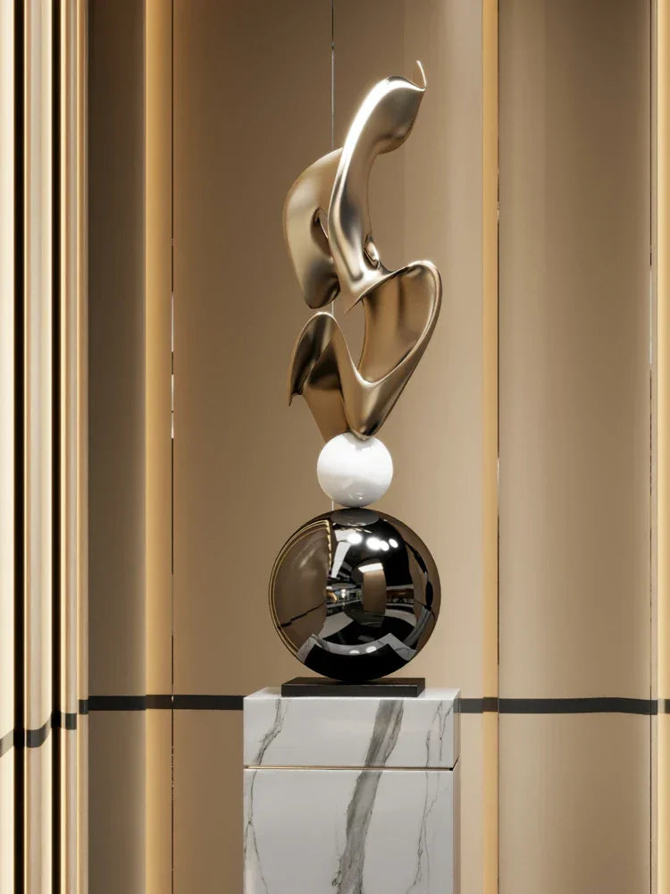 Abstract Metal Sculpture - Electroplated Silver, side view - House Of Avana