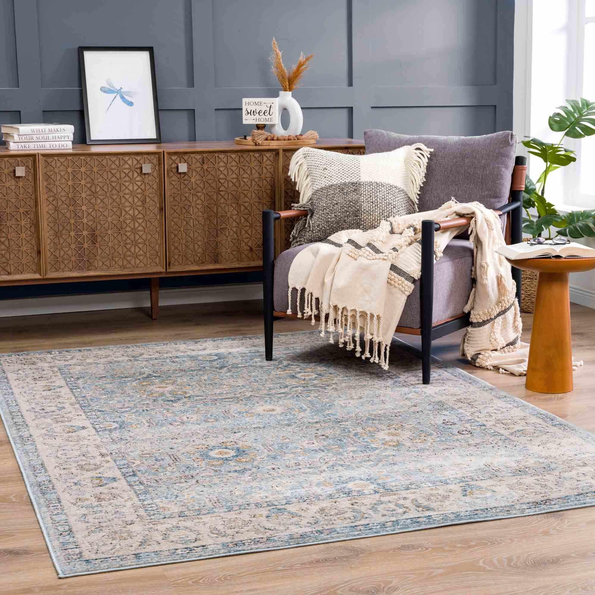 Anana Silver Blue & Beige Area Rug - House Of Avana