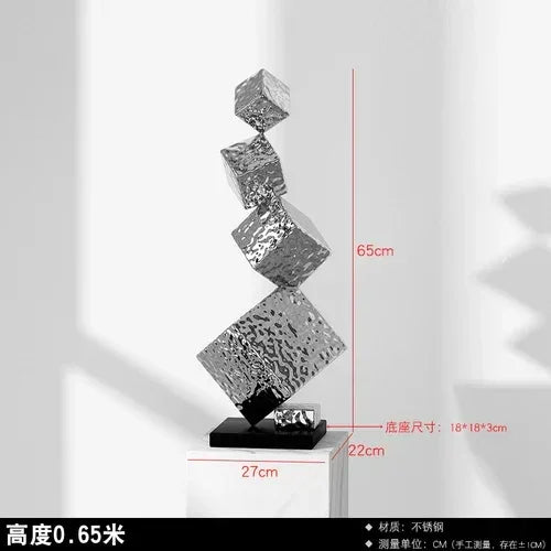 Geometric Sculpture - Northern Style Silver, angled view - House Of Avana