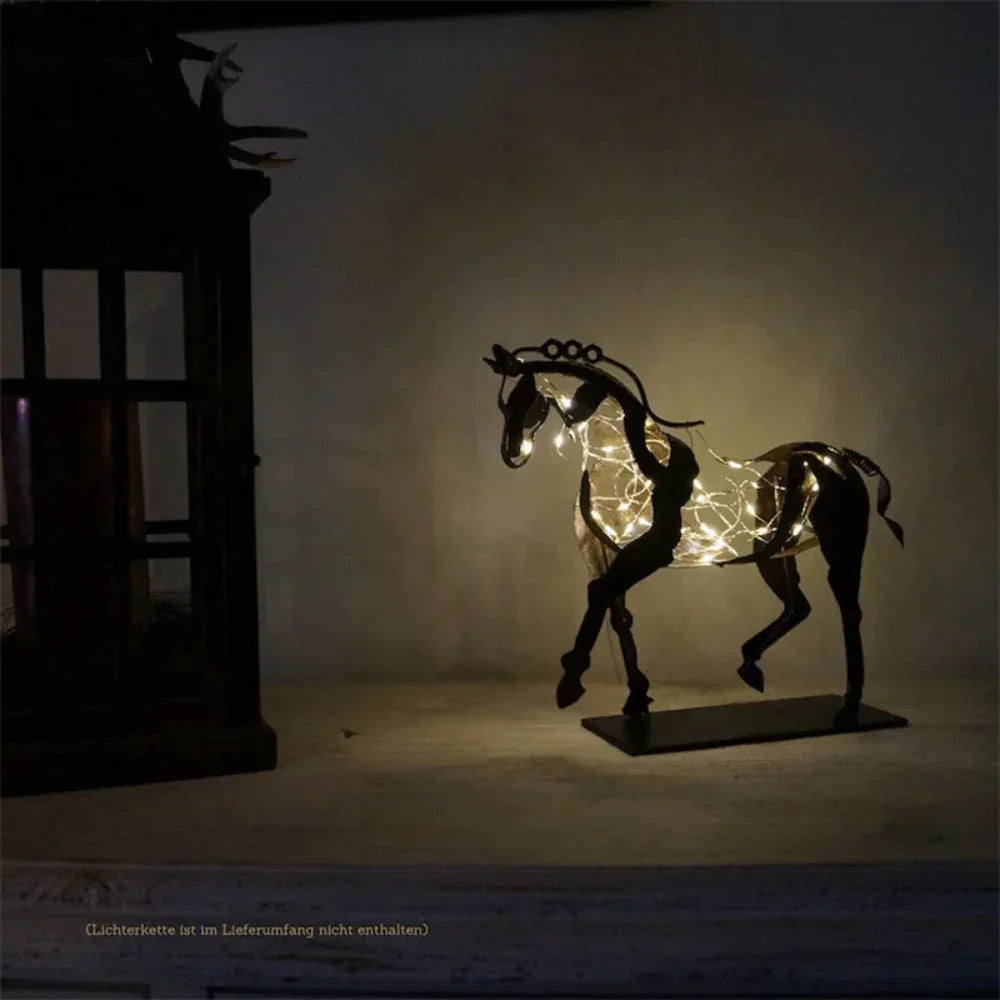 Metal Horse Sculpture - Modern Silver Led, top view - House Of Avana