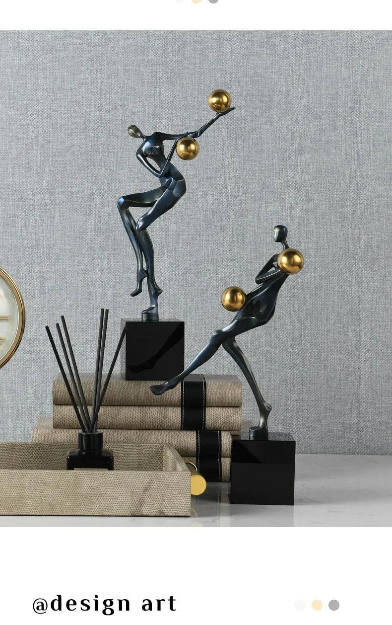 Metal Statue - Nordic Silver Acrobatic Figure, angled view - House Of Avana